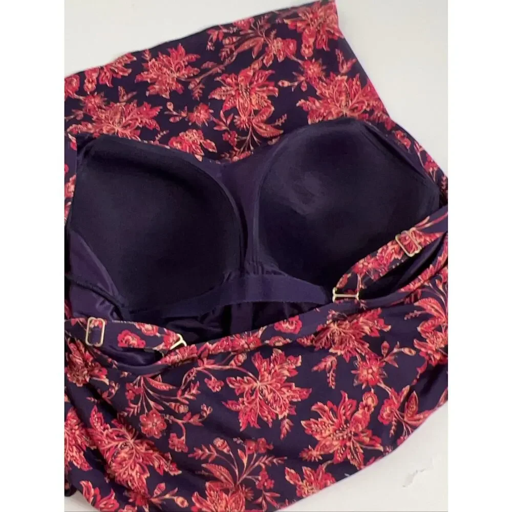 Lands' End Floral Print Swim Dress Women's Plus 18W Built-in Bra Purple Red